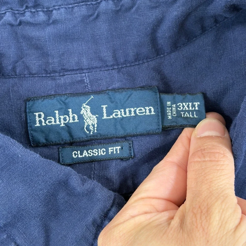Polo Ralph Lauren Classic Fit Oxford Shirt in Navy Linen Blend Men 3XLT Tall